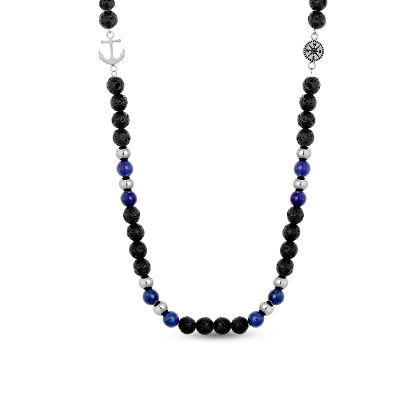 Naszyjnik stalowy z lapis lazuli W.KRUK